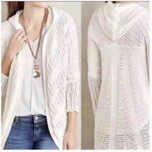 Moth Anthropologie Open-Knit White Hooded Cardigan Size M